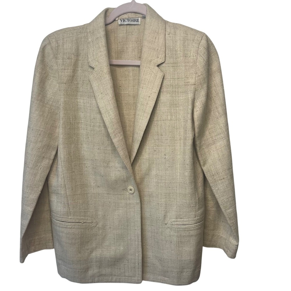Vintage Victoire 100%‎ Silk Blazer, Made in India, SZ 6 Women's, Straw Beige
